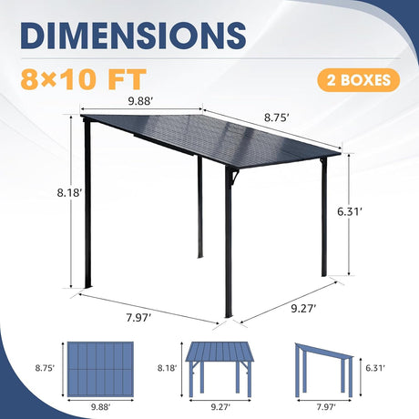 OC Orange-Casual Patio All-Iron Gazebo,Hard Top Lean to Gazebo Pergola with Roof,Wall Mounted Heavy Duty Awnings