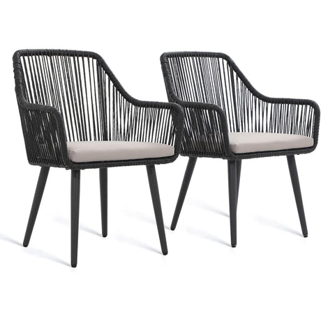 JOIVI Patio Wicker Chairs, 2 Pieces Outdoor Dining Chairs, All Weather Rattan Armchairs with Cushions