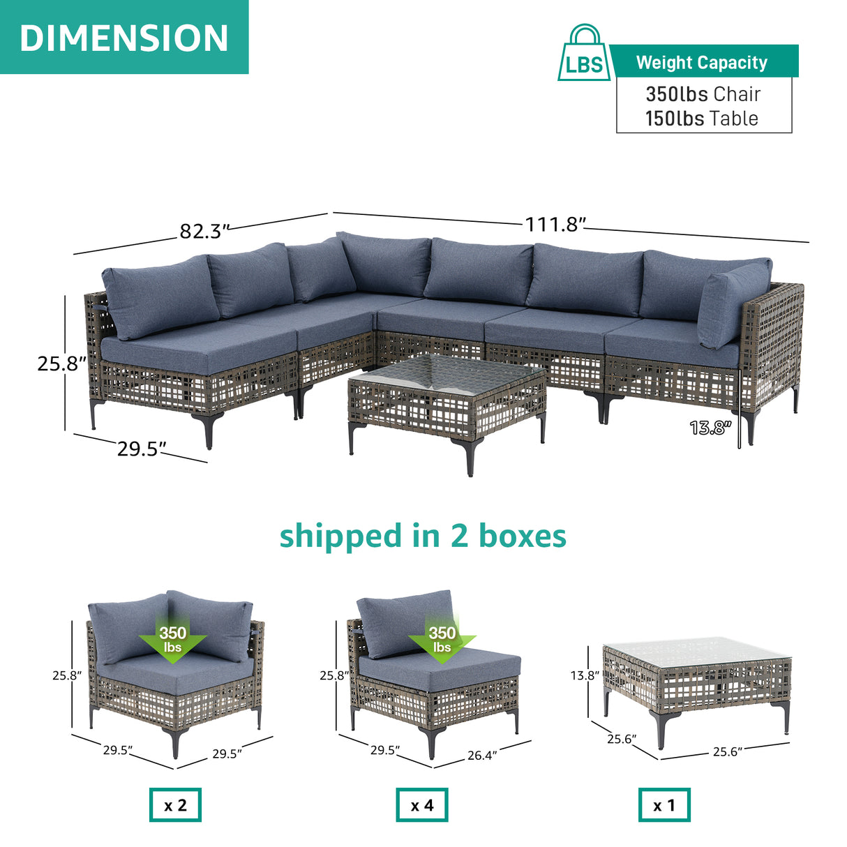 JOIVI 7 Pieces Patio Furniture Set, Outdoor Sectional Sofa Set with Cushion and Coffee Table, 7-Piece PE Rattan Conversation Set for Deck, Porch, Backyard