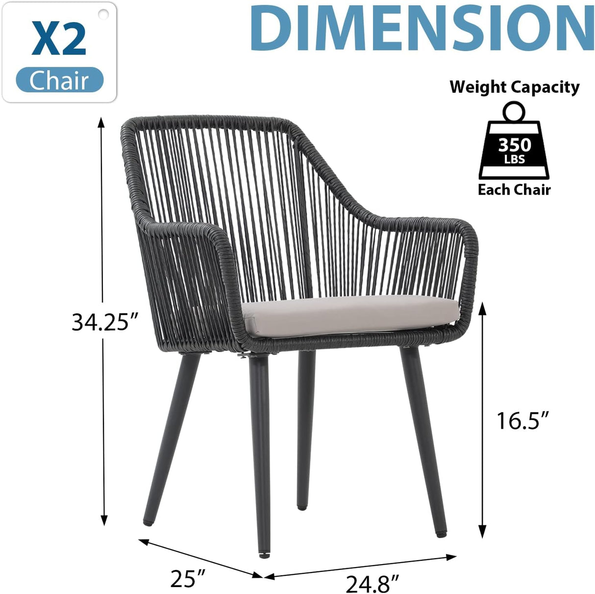 JOIVI Patio Wicker Chairs, 2 Pieces Outdoor Dining Chairs, All Weather Rattan Armchairs with Cushions