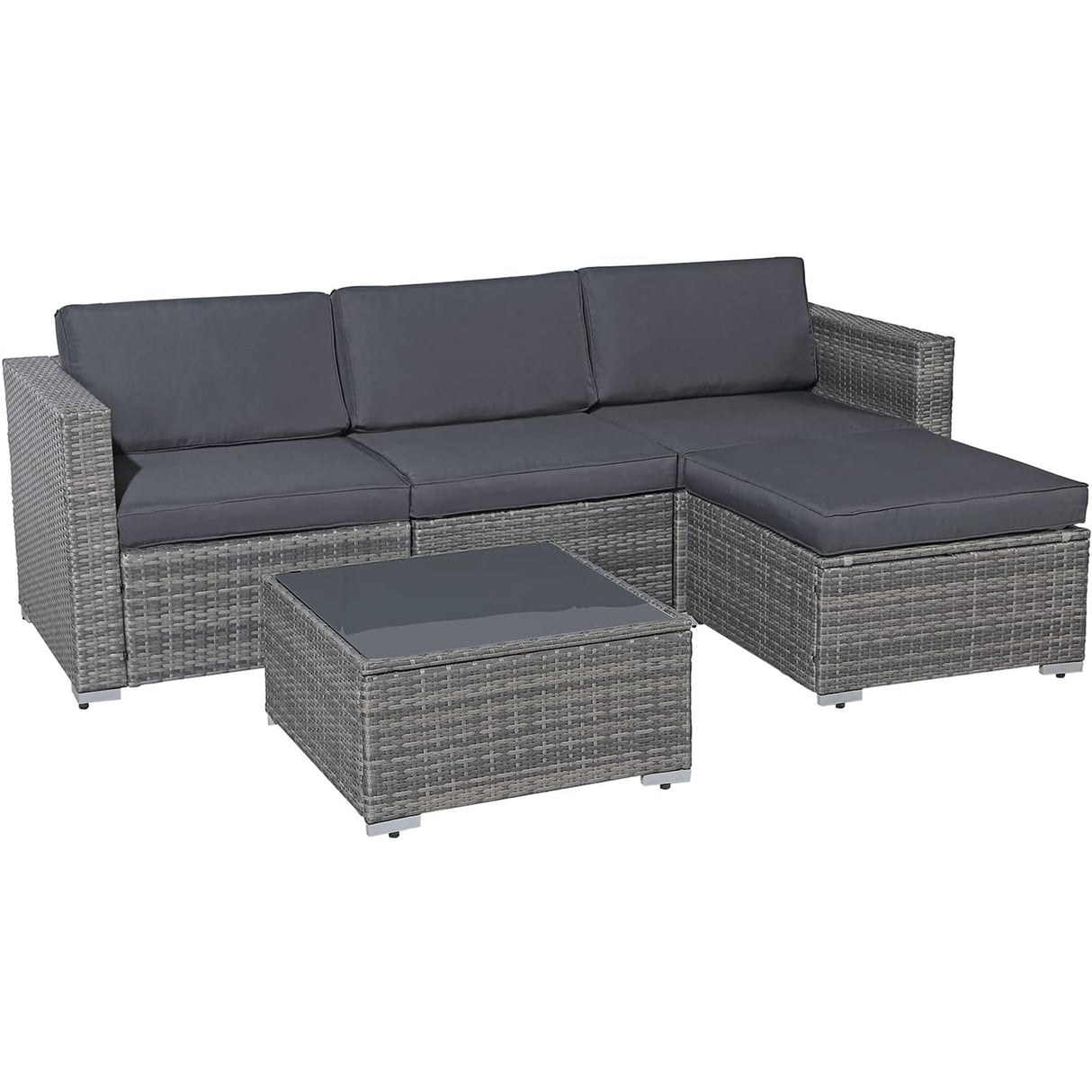 OC Orange-Casual Modern Outdoor Patio Furniture Set，5-Piece Gray Wicker Sectional Sofa, with Cushions and Coffee Table