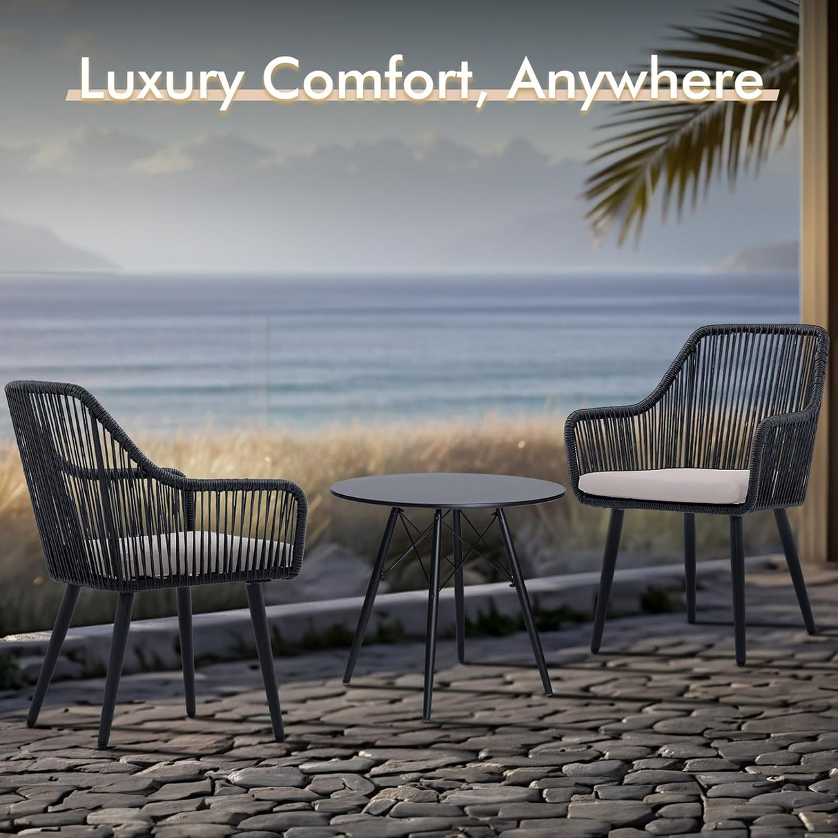 JOIVI Patio Wicker Chairs, 2 Pieces Outdoor Dining Chairs, All Weather Rattan Armchairs with Cushions