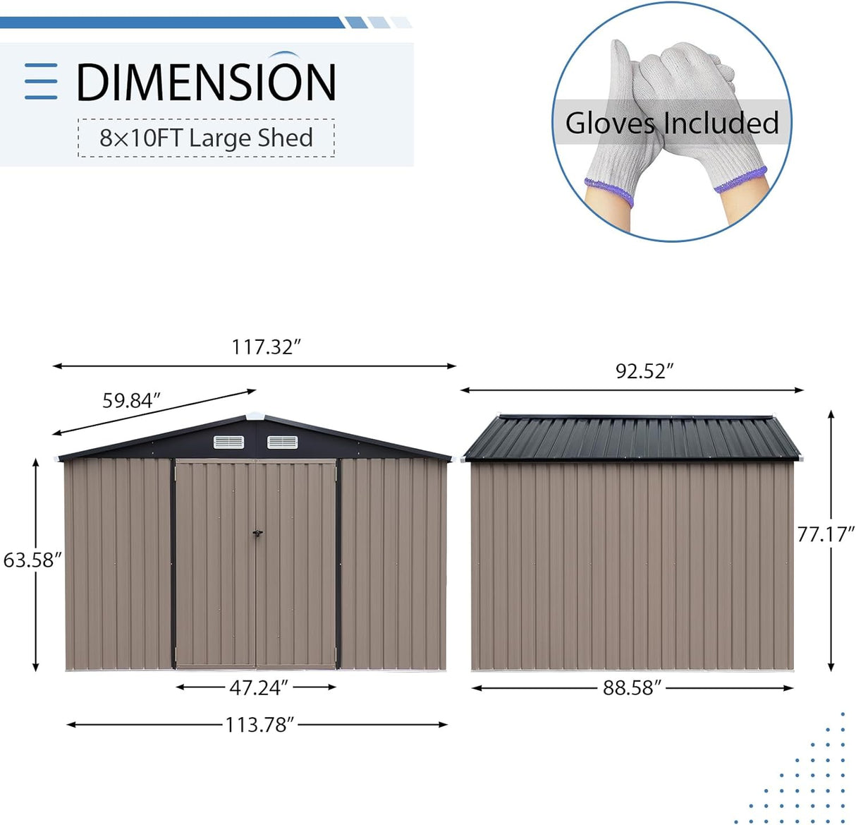 OC Orange-Casual 10' x 8' FT Outdoor Storage Shed, Metal Garden Tool Shed with Lockable Door, Outside Sheds & Storage Galvanized Steel