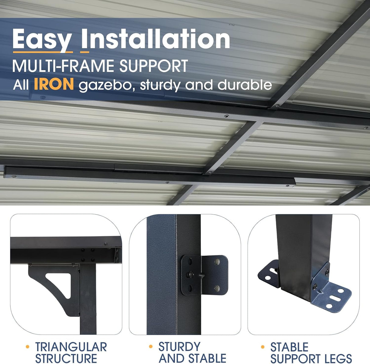 OC Orange-Casual Patio All-Iron Gazebo,Hard Top Lean to Gazebo Pergola with Roof,Wall Mounted Heavy Duty Awnings