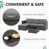 OC Orange-Casual 3-Piece Patio Furniture Set, All-Weather Outdoor Sectional Sofa Set, Wicker Loveseat Lounge Couch with Glass Coffee Table