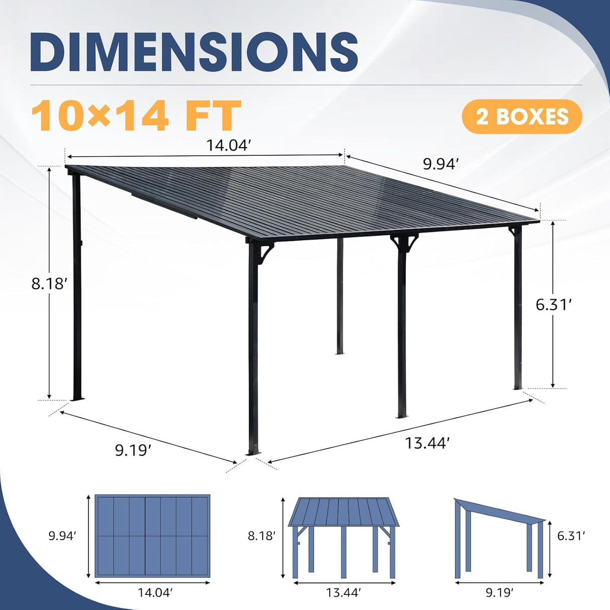 OC Orange-Casual Patio All-Iron Gazebo,Hard Top Lean to Gazebo Pergola with Roof,Wall Mounted Heavy Duty Awnings