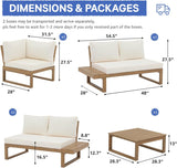 4 Piece Acacia Wood Patio Furniture L-Shaped Outdoor Sectional Sofa Set with Coffee Table, FSC Certified Conversation Set with Built-in Side Table