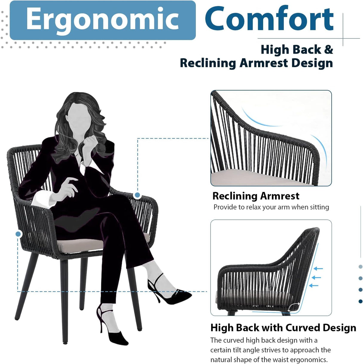 JOIVI Patio Wicker Chairs, 2 Pieces Outdoor Dining Chairs, All Weather Rattan Armchairs with Cushions