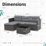 OC Orange-Casual 3-Piece Patio Furniture Set, All-Weather Outdoor Sectional Sofa Set, Wicker Loveseat Lounge Couch with Glass Coffee Table