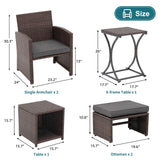 6 Piece Patio Wicker Furniture Set, Rattan Outdoor Chairs, with Cushioned Ottoman, Resin Nesting Table, Modern Design