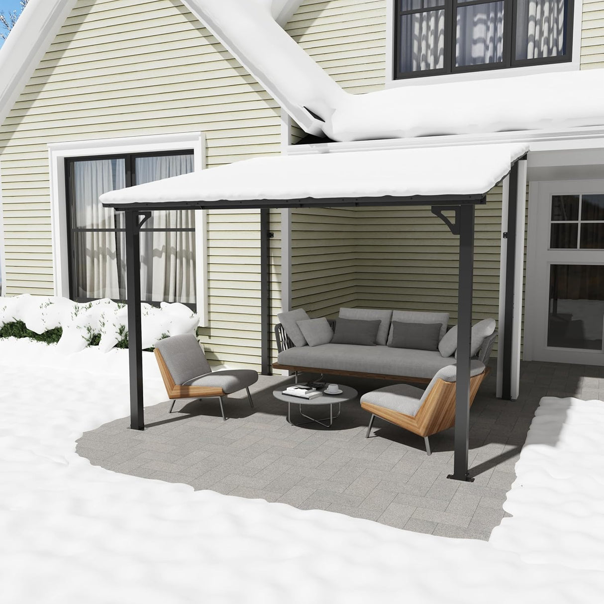 OC Orange-Casual Patio All-Iron Gazebo,Hard Top Lean to Gazebo Pergola with Roof,Wall Mounted Heavy Duty Awnings