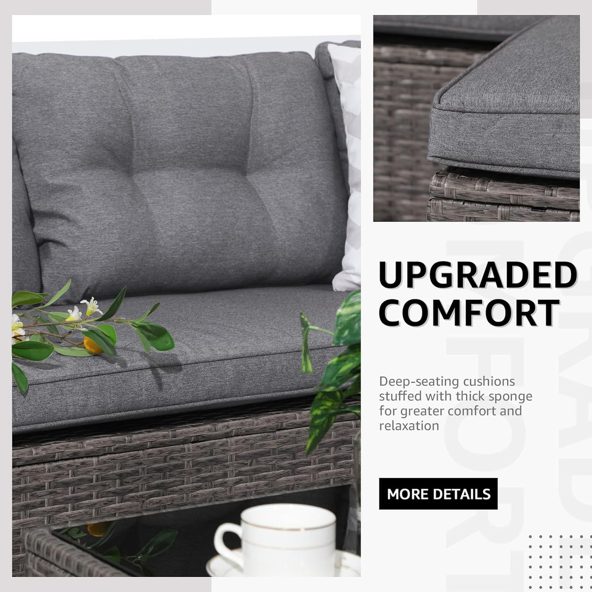 OC Orange-Casual 3-Piece Patio Furniture Set, All-Weather Outdoor Sectional Sofa Set, Wicker Loveseat Lounge Couch with Glass Coffee Table