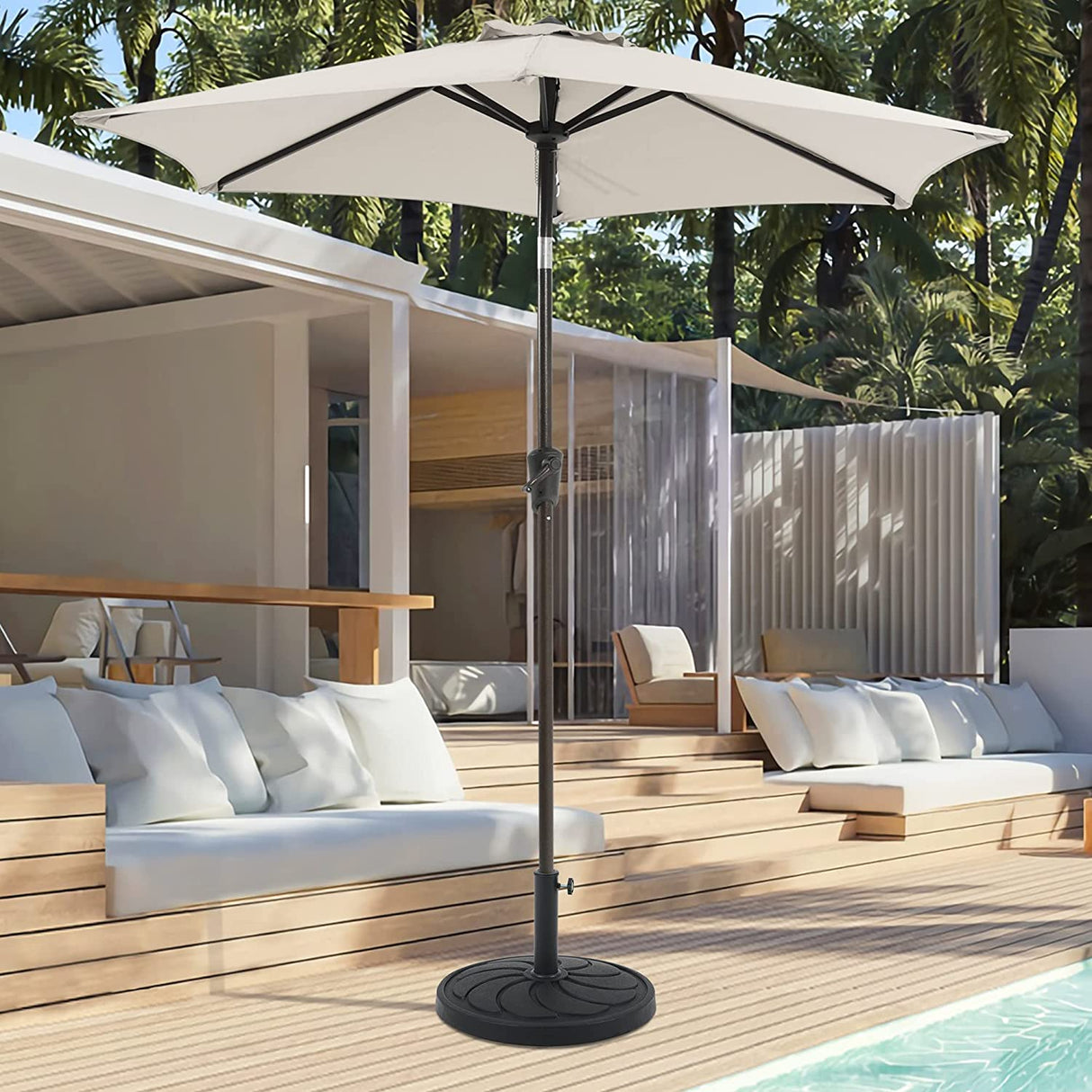 COBANA Patio Market Umbrella Base, 40lbs Heavy Duty Round Outdoor Stand, Resin Holder with Petal Pattern, Black