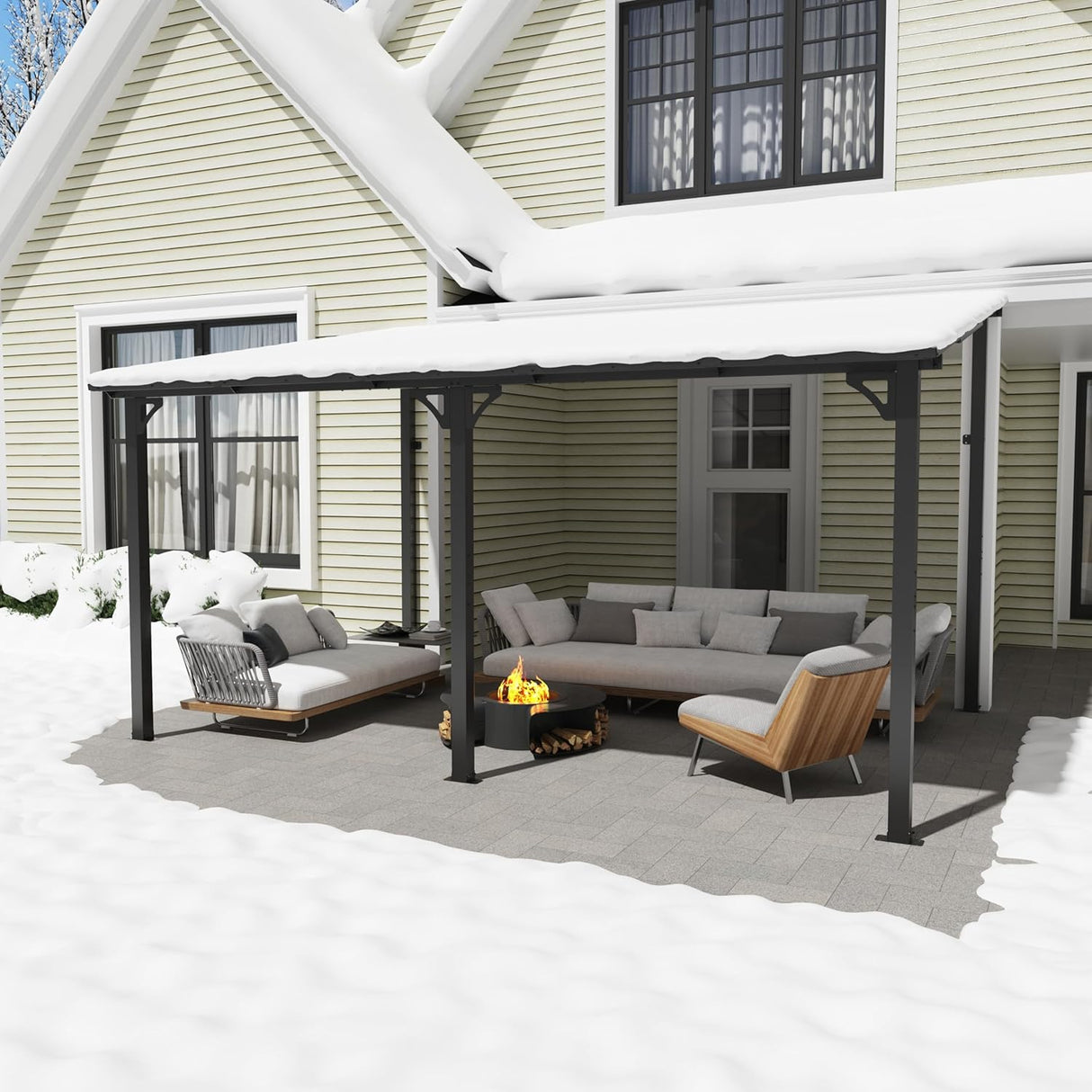 OC Orange-Casual Patio All-Iron Gazebo,Hard Top Lean to Gazebo Pergola with Roof,Wall Mounted Heavy Duty Awnings