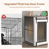 JOIVI 44" Dog Crate Furniture with Sliding Barn Door, Wooden Dog Kennel with Drawer and Storage Cabinet
