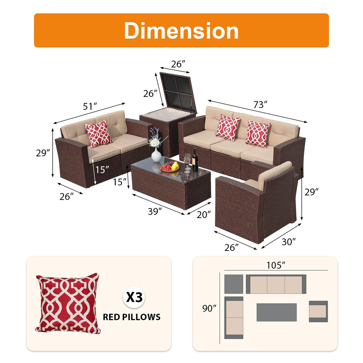 8 Pieces Patio Furniture Set