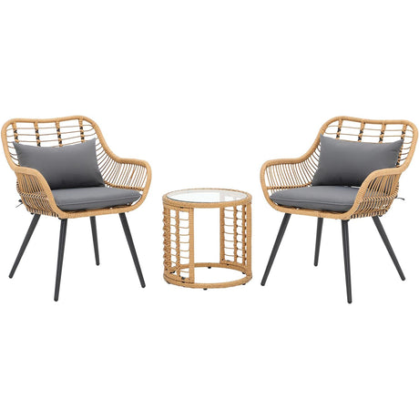 JOIVI 3-Piece Patio Wicker Conversation Set