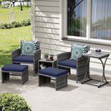 6 Piece Patio Furniture Conversation Set, with Ottoman, Outdoor Grey Wicker Chair and Coffee Table Set
