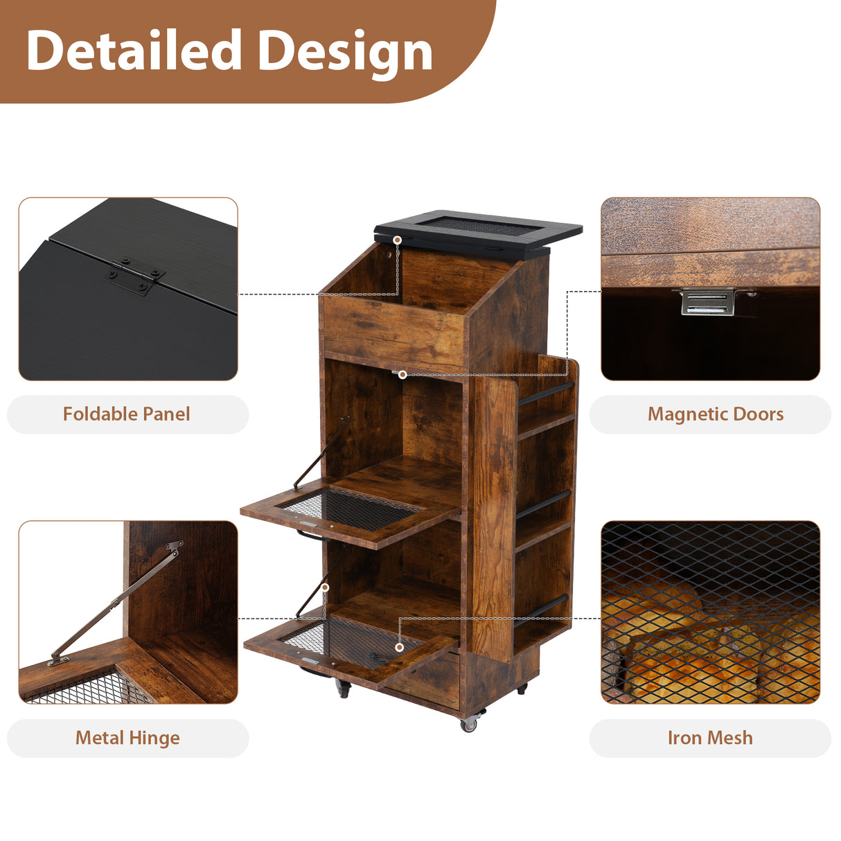 JOIVI 16.0" Potato and Onion Storage Bin on Wheels, 4-Tier Rolling Fruit and Vegetable Organizer with Side Rack & Drawers, Movable Bread Box Cabinet with Mesh Doors for Kitchen