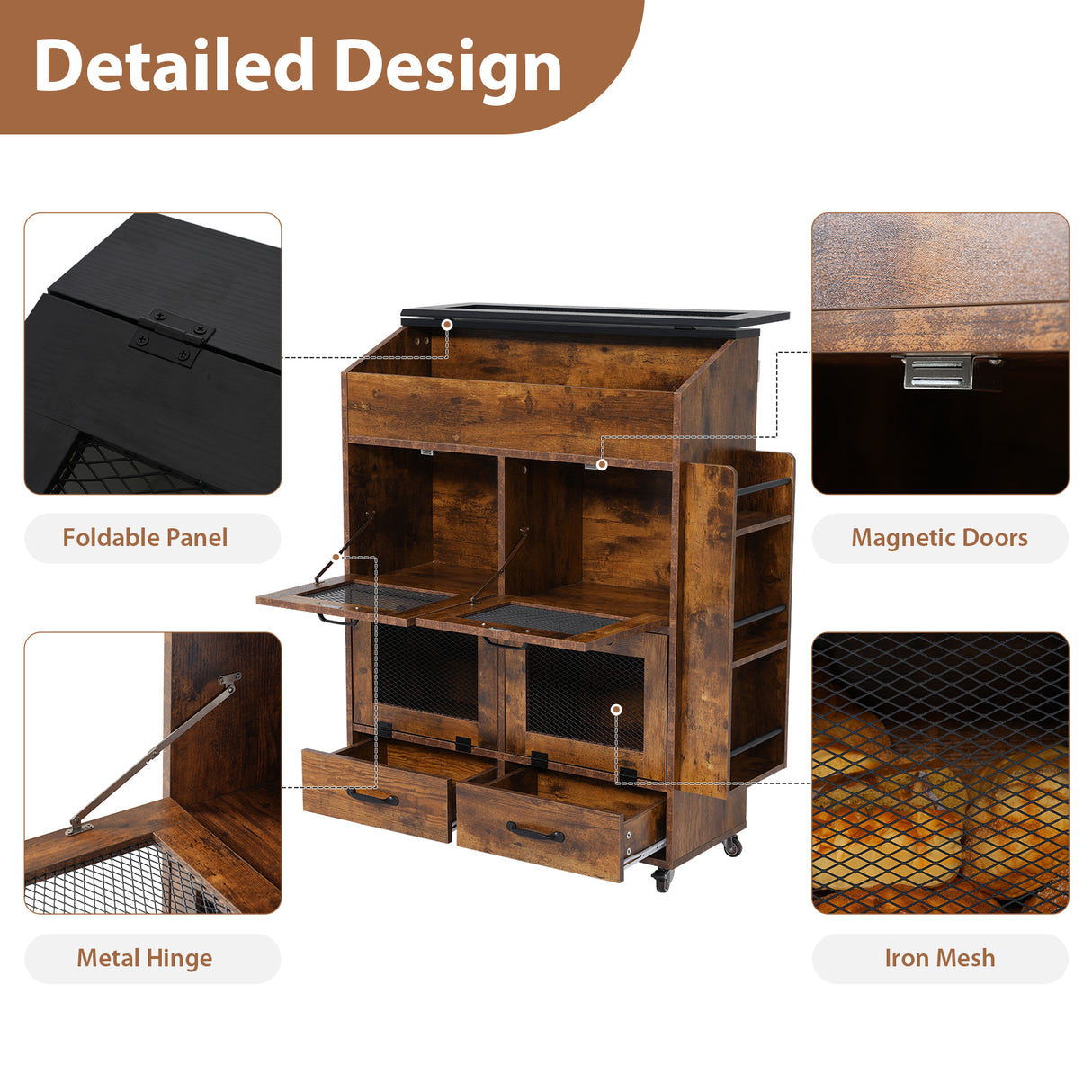 JOIVI 35.1" Potato and Onion Storage Bin on Wheels, 4-Tier Rolling Fruit and Vegetable Organizer with Side Rack & 2 Drawers, Movable Bread Box Cabinet with Mesh Doors for Kitchen