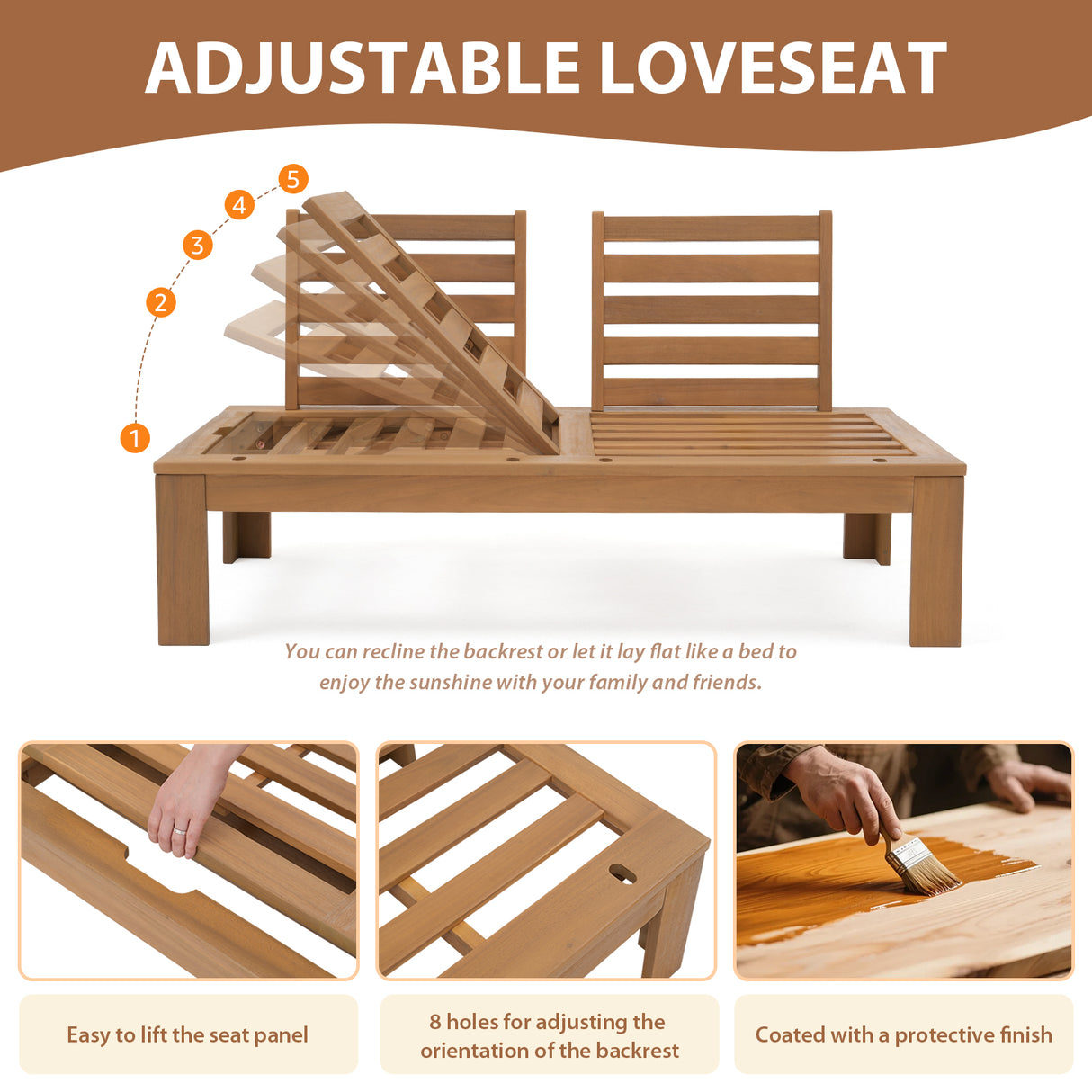 JOIVI 4 Piece Outdoor Acacia Furniture Set, Patio Furniture Sectional Sofa Set with Adjustable Armrest and 2-in-1 Coffee Table for Backyard, Garden, Balcony