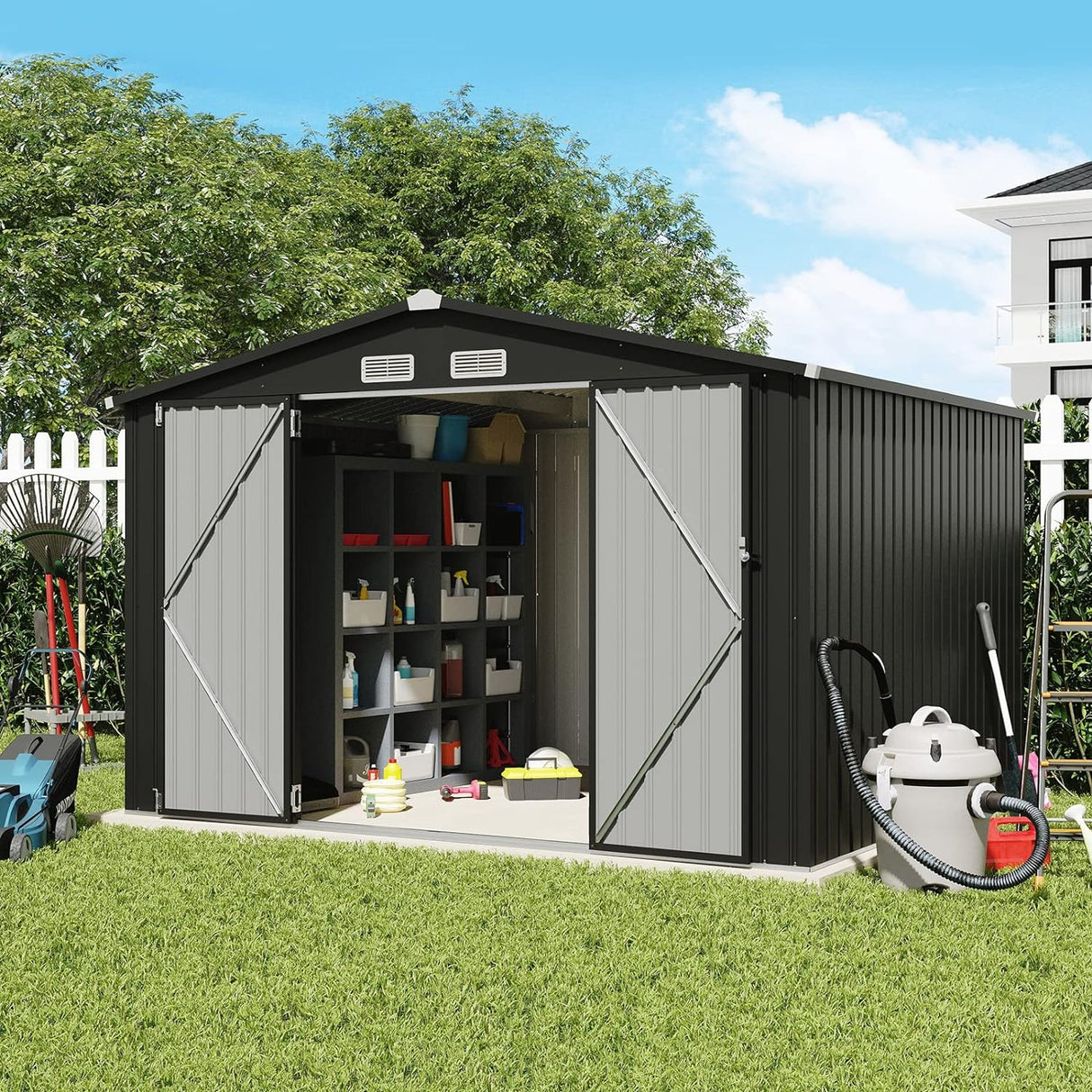 OC Orange-Casual 10' x 8' FT Outdoor Storage Shed, Metal Garden Tool Shed with Lockable Door, Outside Sheds & Storage Galvanized Steel