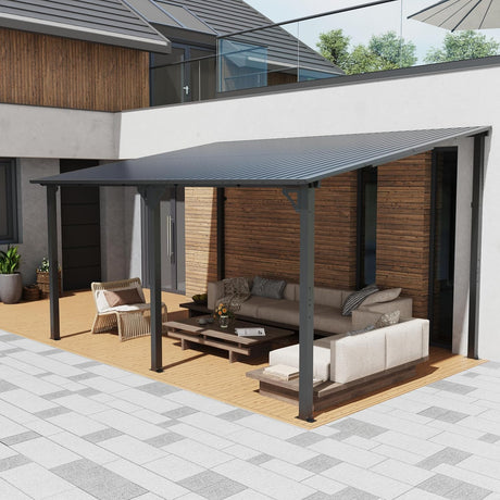 OC Orange-Casual Patio All-Iron Gazebo,Hard Top Lean to Gazebo Pergola with Roof,Wall Mounted Heavy Duty Awnings