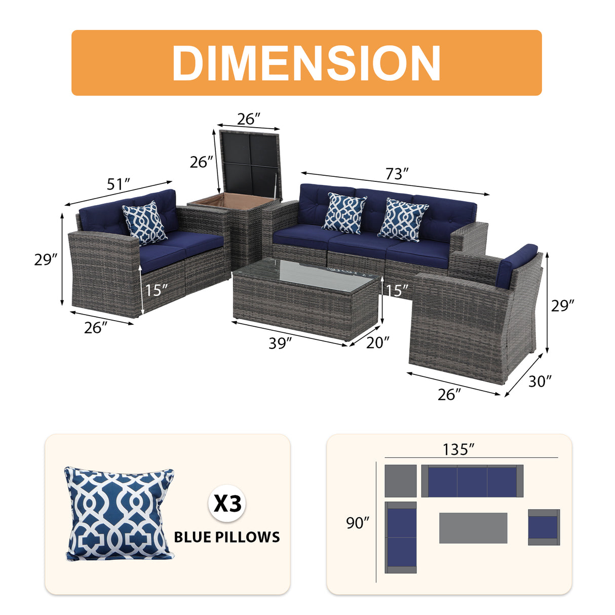 8 Piece Patio Wicker Sectional Patio Furniture Set
