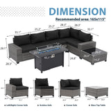 JOIVI 7 Pieces Patio Furniture Set with 45” Fire Pit Table, Rattan Sectional Sofa and Table Set with 50,000 BTU Gas Fire Pit