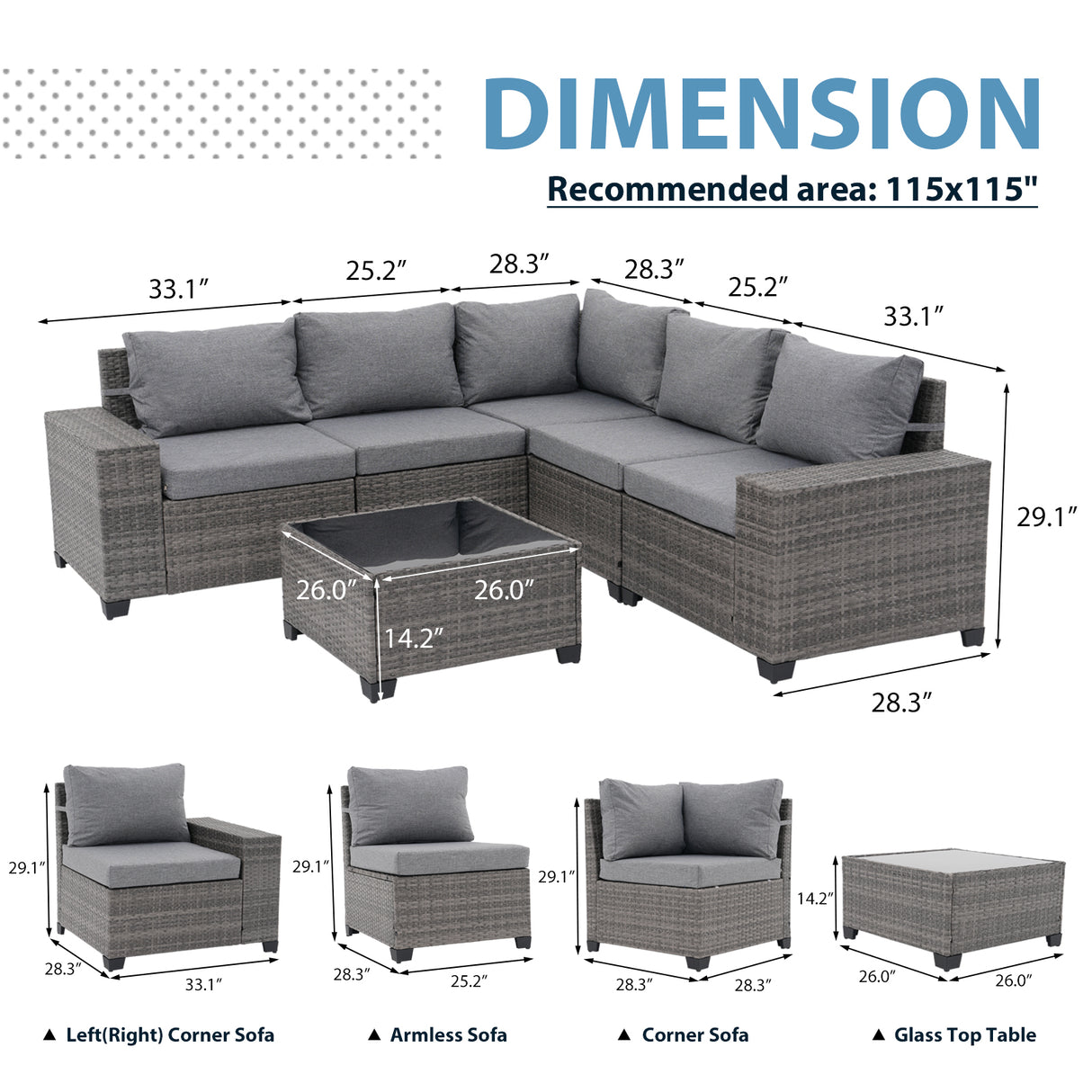 JOIVI 6 Pieces Patio Furniture Conversation Set, Wicker Outdoor Sectional Sofa Set with Coffee Table and Cushions