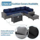 JOIVI 7 Pieces Patio Furniture Set with 45” Fire Pit Table, Rattan Sectional Sofa and Table Set with 50,000 BTU Gas Fire Pit