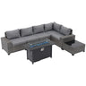 JOIVI 7 Pieces Patio Furniture Set with 45” Fire Pit Table, Wicker Outdoor Conversation Set with Cushions, Rattan Sectional Sofa and Table Set with 50,000 BTU Gas Fire Pit