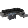JOIVI 7 Pieces Patio Furniture Set with 45” Fire Pit Table, Wicker Outdoor Conversation Set with Cushions, Rattan Sectional Sofa and Table Set with 50,000 BTU Gas Fire Pit