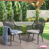JOIVI Outdoor Dining Chairs Set of 2, Wicker Patio Chairs with Metal Frame, Rattan Indoor-Outdoor Chairs with Armrest and Seat Cushions