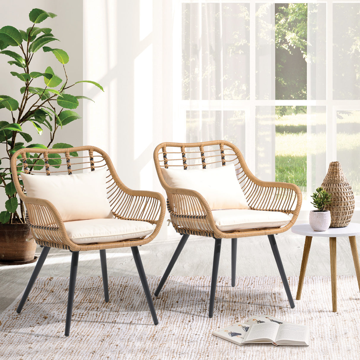 JOIVI Outdoor Wicker Chairs Set of 2