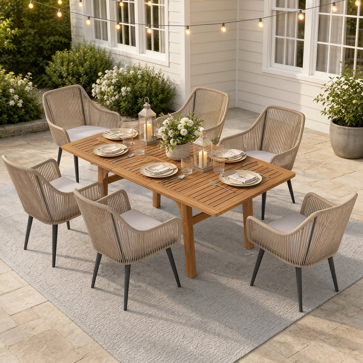 JOIVI 7-Piece Outdoor Dining Set, Patio Dining Set for 4-6 People with 55"-71" Expandable Table and Rattan Chairs