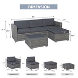 OC Orange-Casual Modern Outdoor Patio Furniture Set，5-Piece Gray Wicker Sectional Sofa, with Cushions and Coffee Table