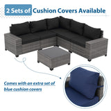 JOIVI 6-Piece Patio Furniture Set, Rattan Outdoor Conversation Set with Coffee Table, Wicker Sectional Sofa Set with Wide Armrest