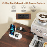 JOIVI Coffee Bar with Mini Fridge Space, Bar Cabinet with Fridge Space & Wine Storage with Outlets, Modern Wine Cabinet with LED Lights & Wine Rack for Kitchen, Living Room and Office