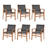 Outdoor Dining Chair with Textilene Fabric, Outdoor Acacia Wooden Chair, Ergonomic Armrests & Sturdy Wooden Frame, Set of 6