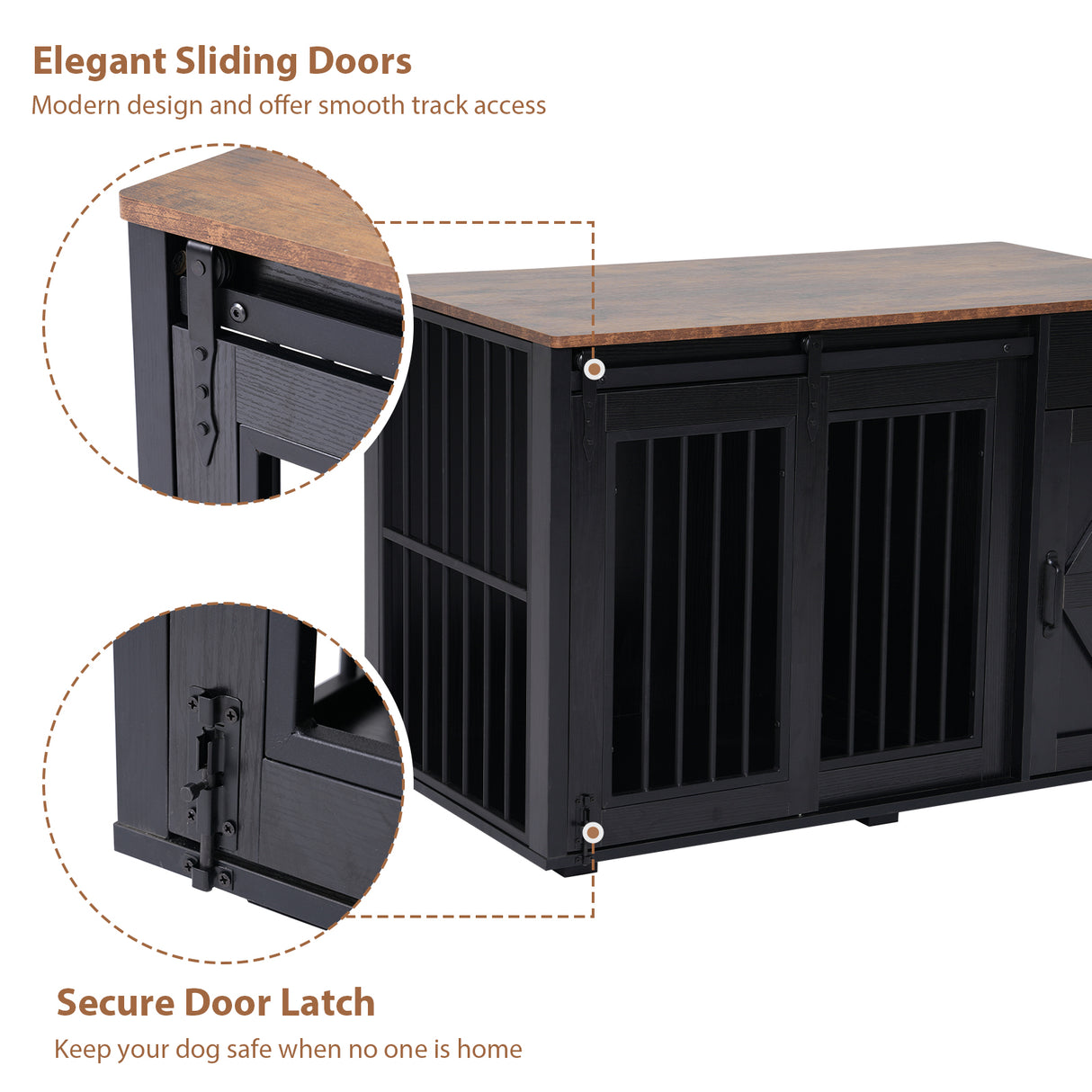 JOIVI  44" Dog Crate Furniture, Wooden Dog Kennel with Sliding Barn Door, Drawer and Storage Cabinet