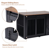 JOIVI  44" Dog Crate Furniture, Wooden Dog Kennel with Sliding Barn Door, Drawer and Storage Cabinet