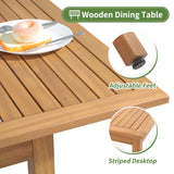 JOIVI 7 Piece Patio Dining Set, Outdoor Acacia Wood Furniture Set, Extendable Rectangular Table and 6 Foldable Reclining chairs for Deck Garden Backyard