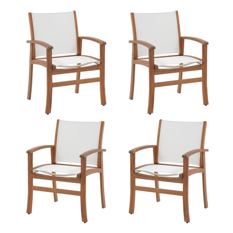 Outdoor Dining Chair with Textilene Fabric, Outdoor Acacia Wooden Chair, Ergonomic Armrests & Sturdy Wooden Frame, Set of 4