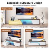 JOIVI Extendable LED TV Stand, Modern Entertainment Center with 2 Drawers, Sliding Tabletop Media Console with Storage Cabinet for Living Room