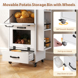 JOIVI 16.0" Potato and Onion Storage Bin on Wheels, 4-Tier Rolling Fruit and Vegetable Organizer with Side Rack & Drawers, Movable Bread Box Cabinet with Mesh Doors for Kitchen