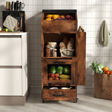 JOIVI 16.0" Potato and Onion Storage Bin on Wheels, 4-Tier Rolling Fruit and Vegetable Organizer with Side Rack & Drawers, Movable Bread Box Cabinet with Mesh Doors for Kitchen