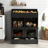 JOIVI Large Potato Storage Wood Bin, Wooden Bread Storage Bins with Removable Drawer & 4 Doors, 31'' Onion Organizer with Grocery Section, Vegetable Organization Cabinet for Kitchen