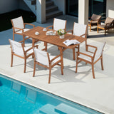 Outdoor Dining Chair with Textilene Fabric, Outdoor Acacia Wooden Chair, Ergonomic Armrests & Sturdy Wooden Frame, Set of 6