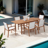 JOIVI Outdoor Patio Dining Set of 7, with Textilene Fabric Chairs, 4-8 Seater Patio Furniture, Adjustable Feet, Expandable Wood Table